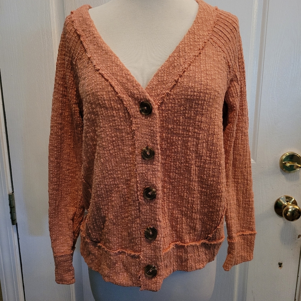 Lagenlook Cardigan Sweater Contemporary Boho Bohemian Orange Medium Designer
